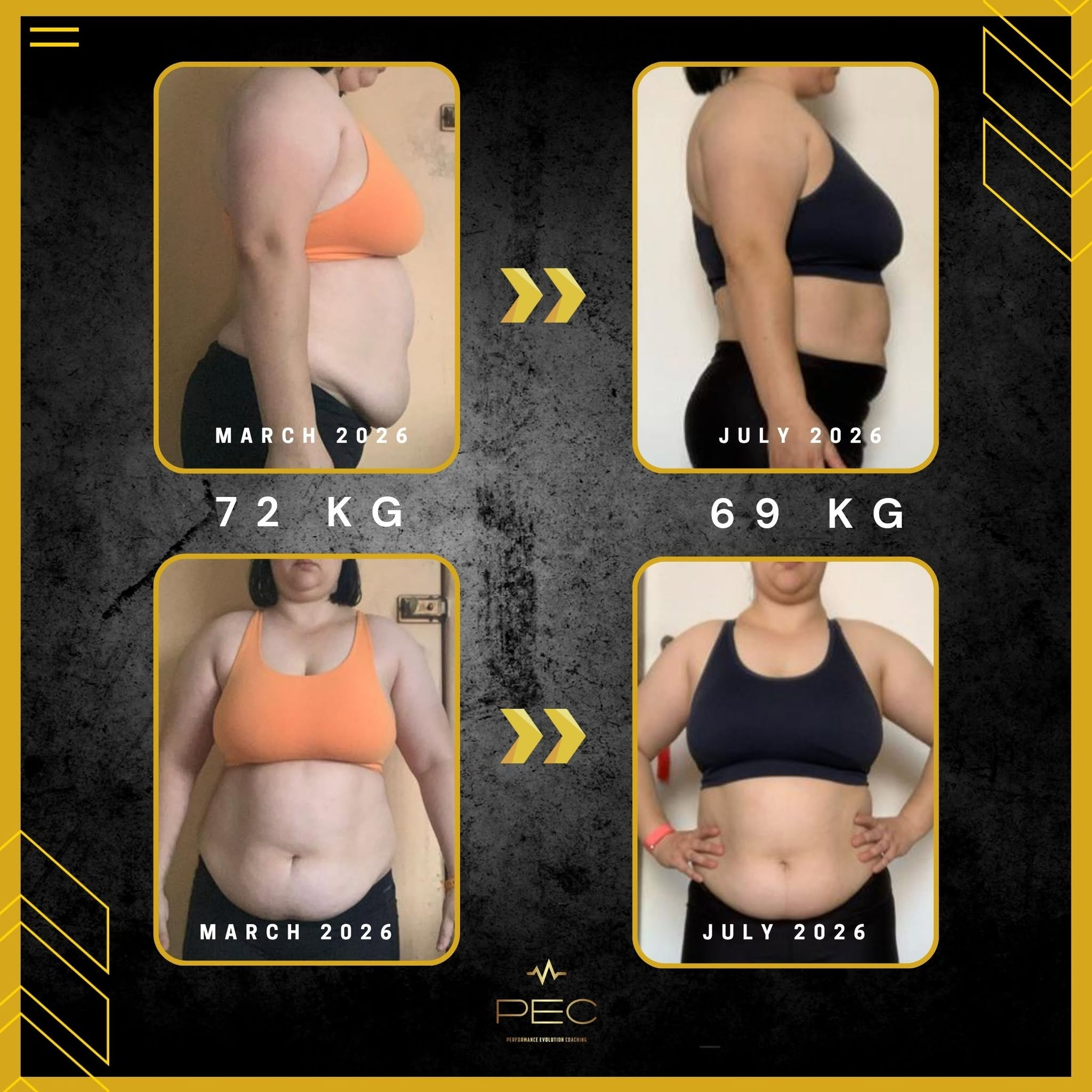 Client transformation, before and after, shared with consent