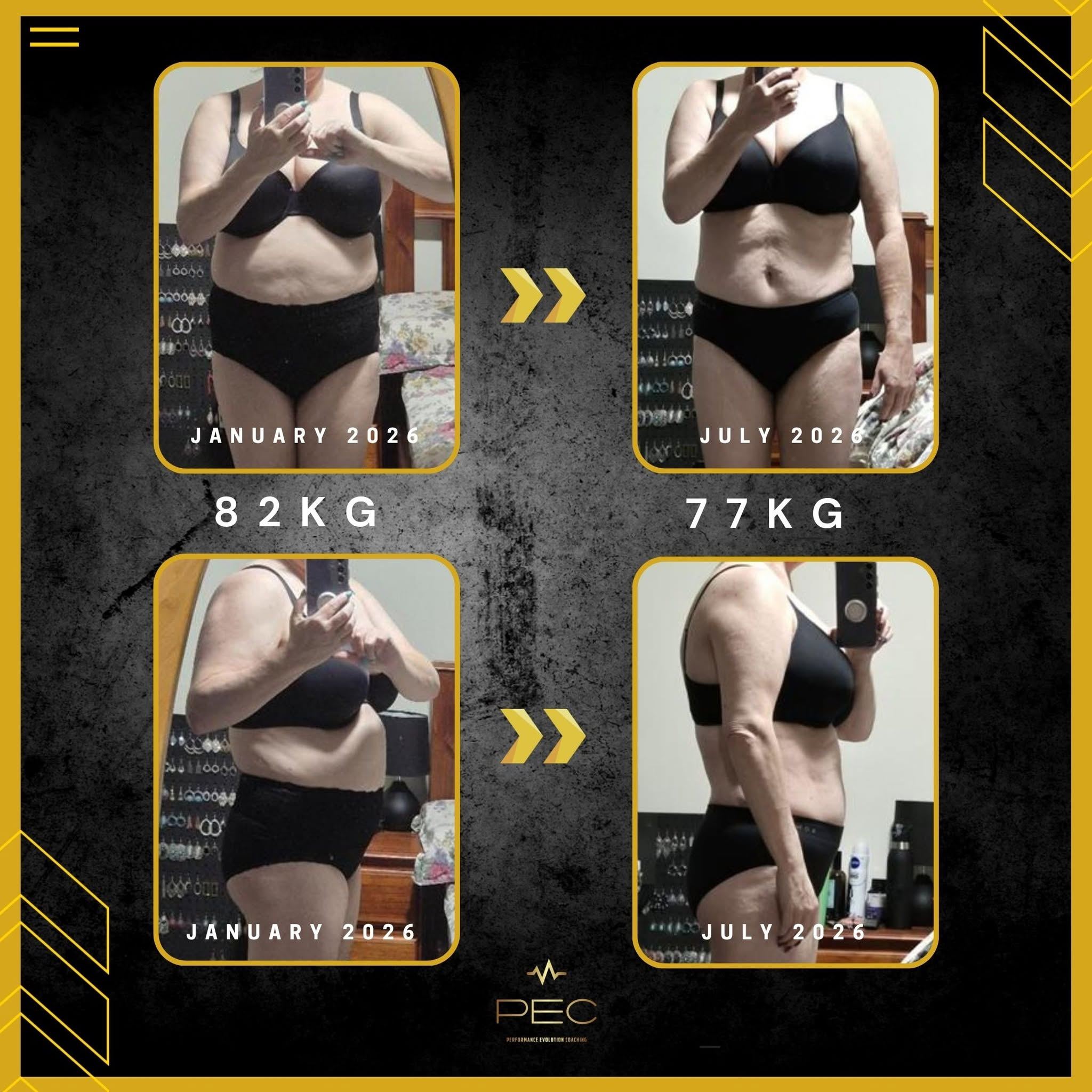 Client transformation, before and after, shared with consent