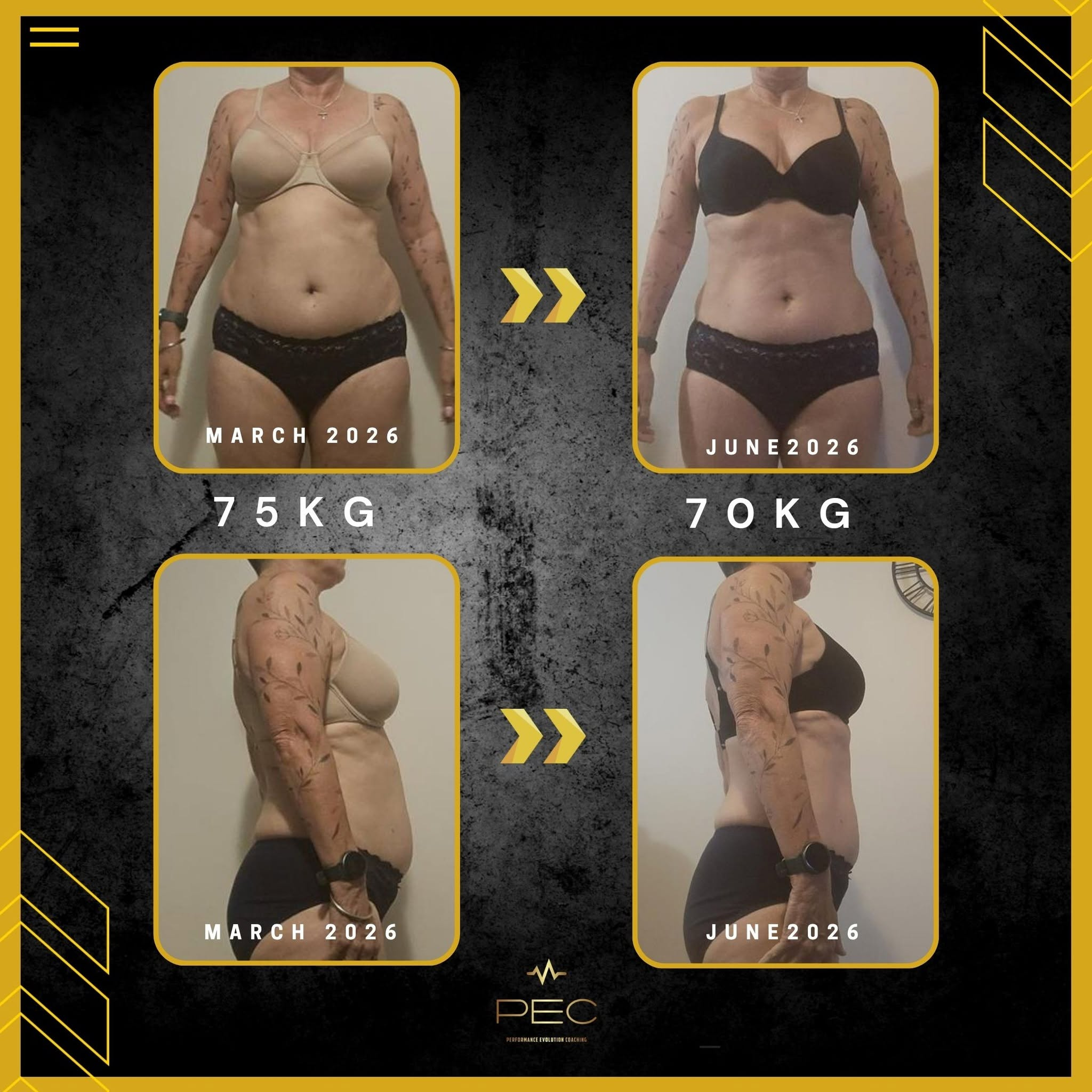 Client transformation, before and after, shared with consent